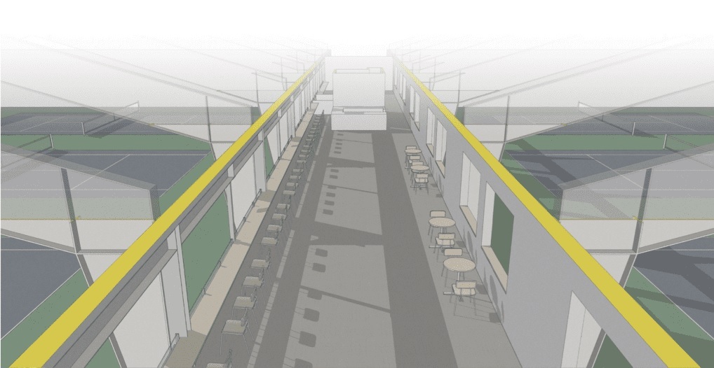 A rendering of the interior addition at Huether Family Match Pointe